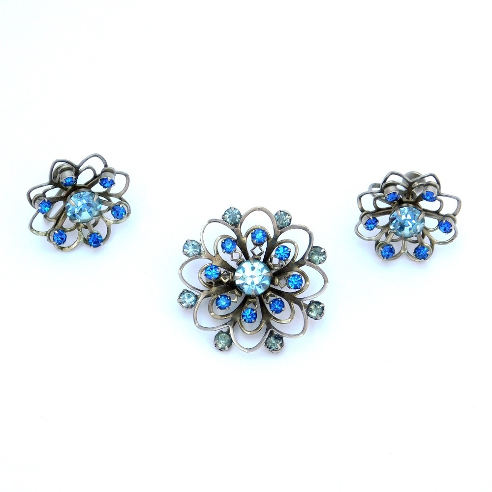 Vintage Rhinestone Brooch Screw Earring Demi VJ42
